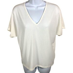 Size 0 Missguided White Ribbed V Neck Shirt Sleeve Stretch T Shirt Tee XS